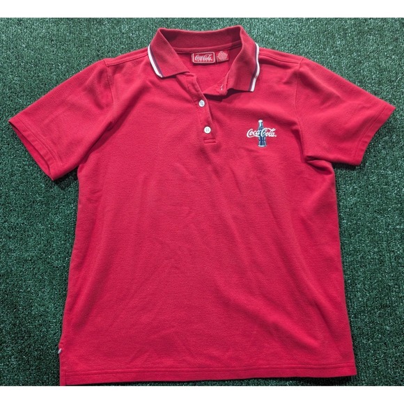 Coca-Cola Brand Tops - Coca-Cola Brand Red Short Sleeve Polo Shirt Embroidered Logo Women 16W Vintage